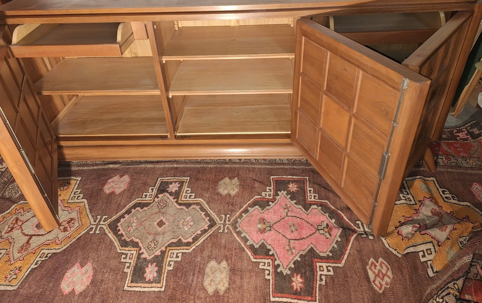 Large_French_Brutalist_Walnut_Sideboard_with_Carved_Panels,_1940s,_Charles_Dudouyt_Style