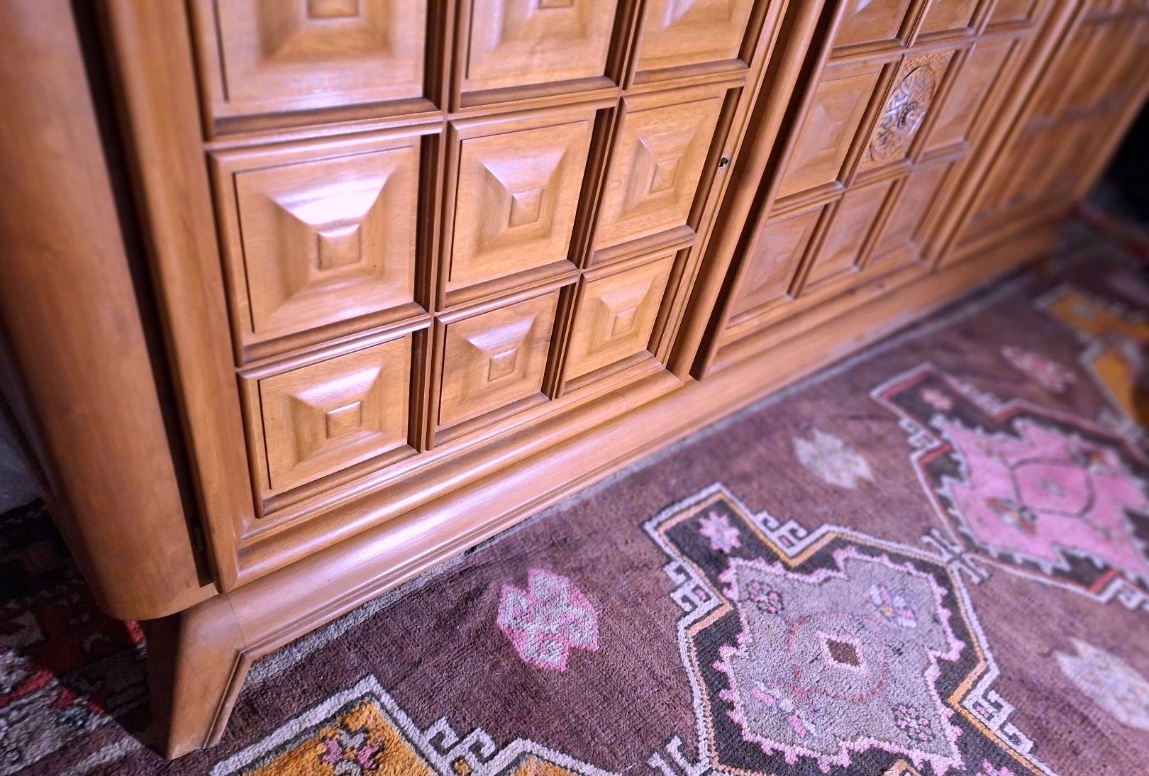 Large_French_Brutalist_Walnut_Sideboard_with_Carved_Panels,_1940s,_Charles_Dudouyt_Style