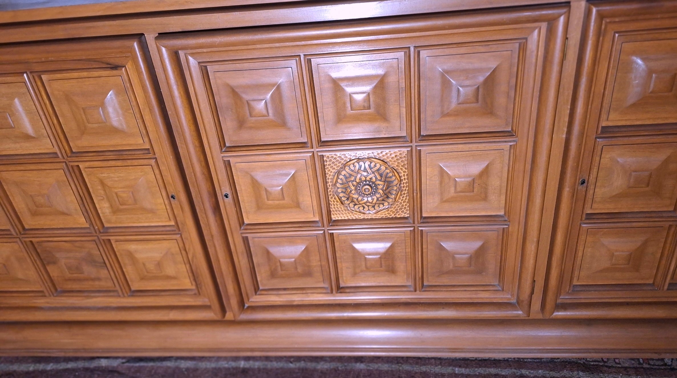 Large_French_Brutalist_Walnut_Sideboard_with_Carved_Panels,_1940s,_Charles_Dudouyt_Style