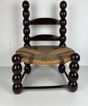 Brutalist_Wood_Turned_Bobbin_Low_Rush_Chair_from_Charles_Dudouyt,_France,_1950s