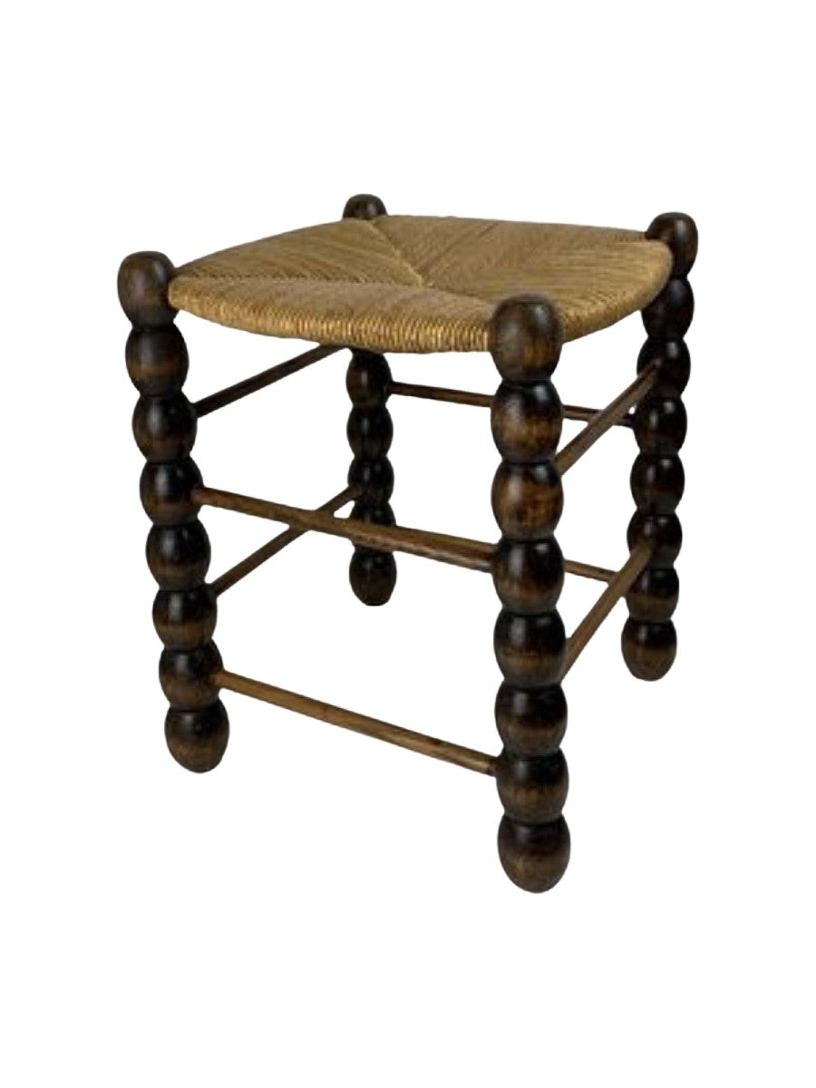 Brutalist_Wood_Turned_Bobbin_Rush_Stool_by_Charles_Dudouyt,_1950s