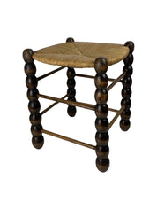 Brutalist_Wood_Turned_Bobbin_Rush_Stool_by_Charles_Dudouyt,_1950s