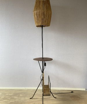 Brutalist_Wrought_Iron_Floor_Lamp_with_Magazine_Holder,_1950s,_Europe