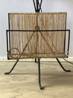 Brutalist_Wrought_Iron_Floor_Lamp_with_Magazine_Holder,_1950s,_Europe