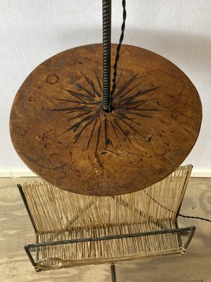 Brutalist_Wrought_Iron_Floor_Lamp_with_Magazine_Holder,_1950s,_Europe