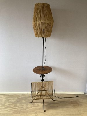 Brutalist_Wrought_Iron_Floor_Lamp_with_Magazine_Holder,_1950s,_Europe
