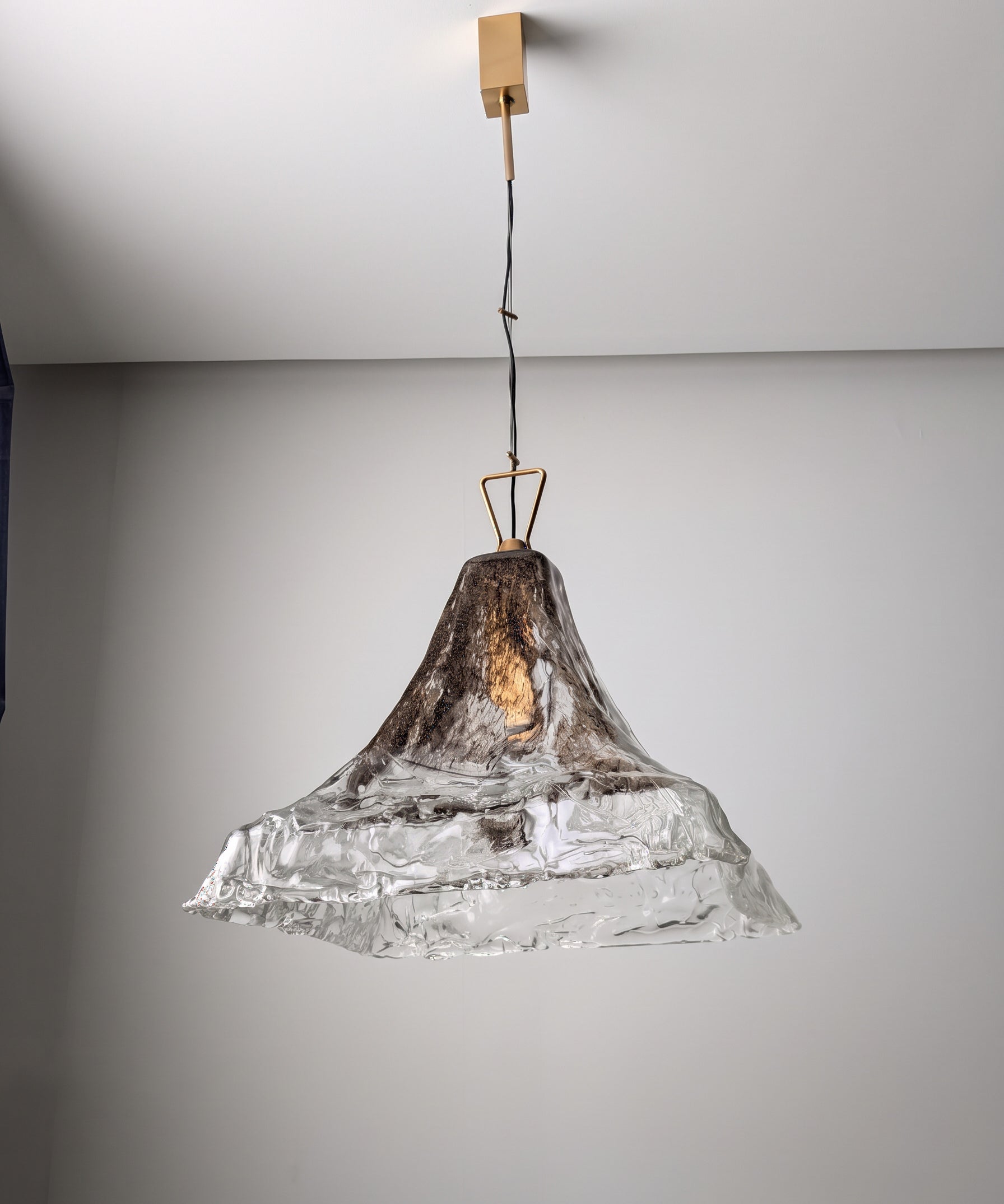 1970s_Murano_Glass_Pendant_Lamp_by_Carlo_Nason_for_A.V._Mazzega,_Amber_and_Clear_Textured_Glass,_Italian_Design