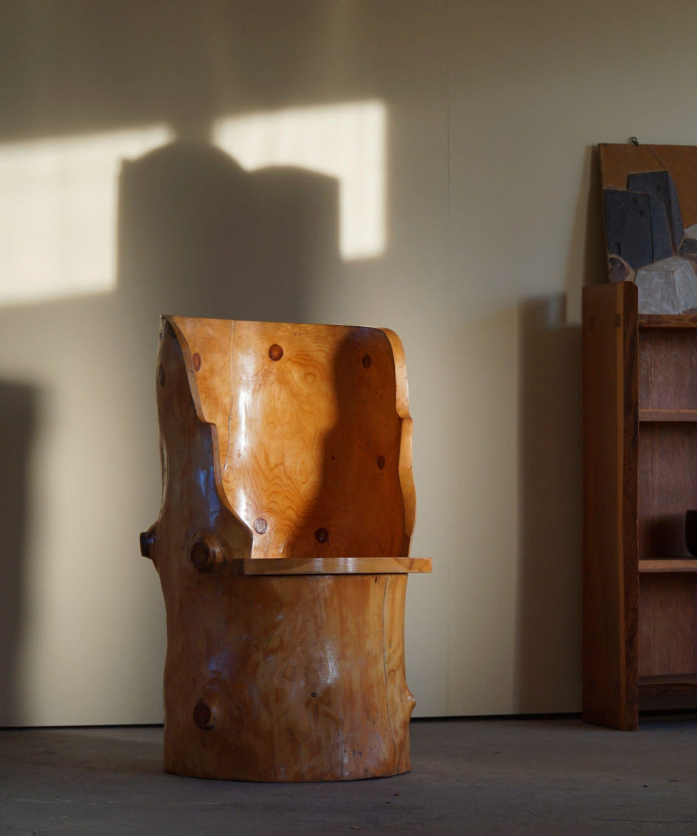 Carved_Wabi_Sabi_Stump_Chair_in_Solid_Pine,_Sweden,_1960s