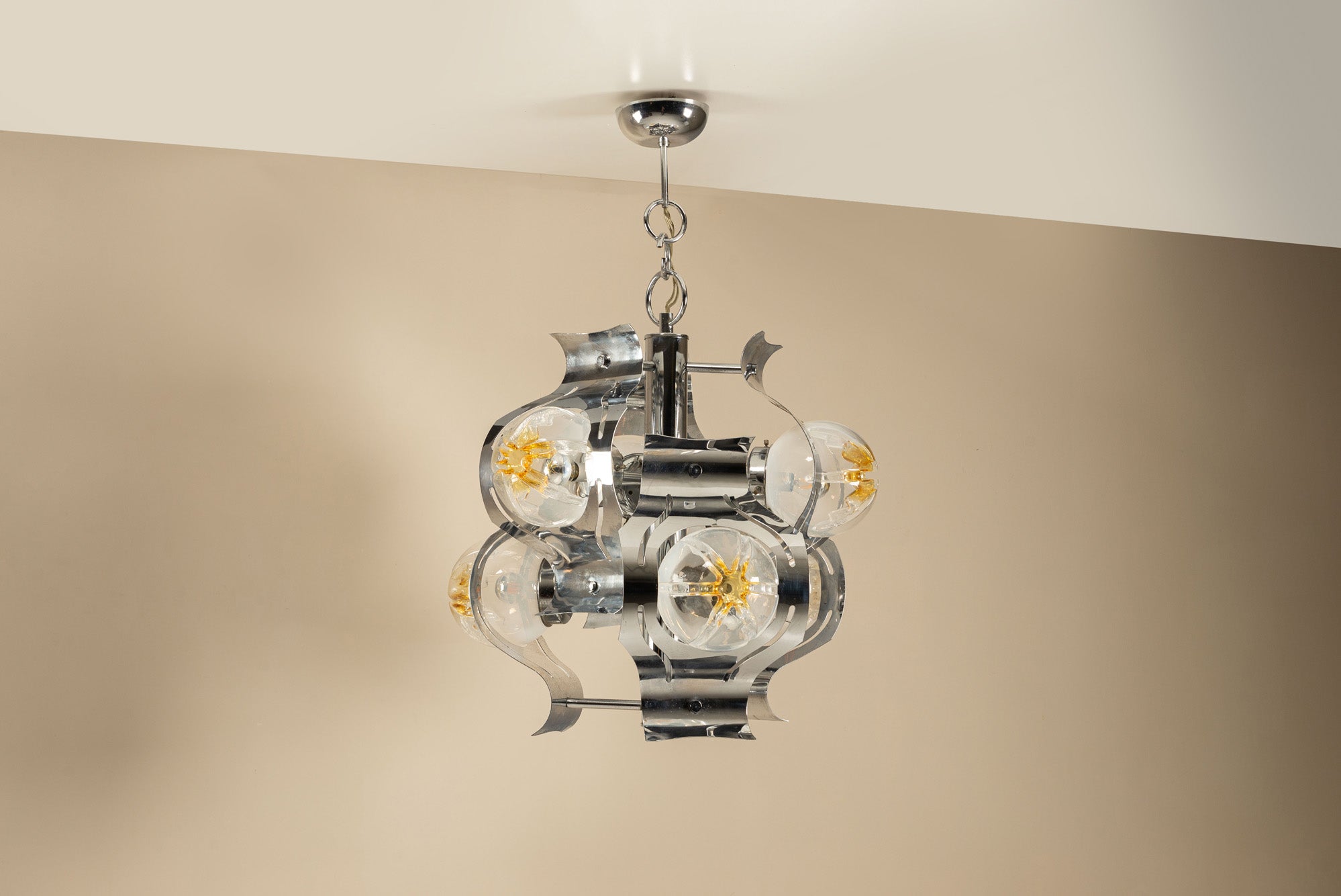 Chrome_and_Glass_Ceiling_Lamp_Attributed_to_Mazzega,_1970s,_Italy