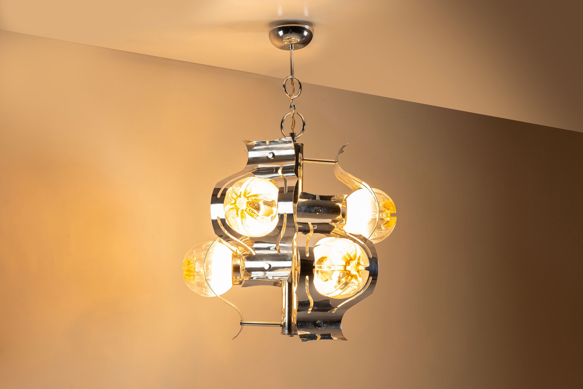 Chrome_and_Glass_Ceiling_Lamp_Attributed_to_Mazzega,_1970s,_Italy