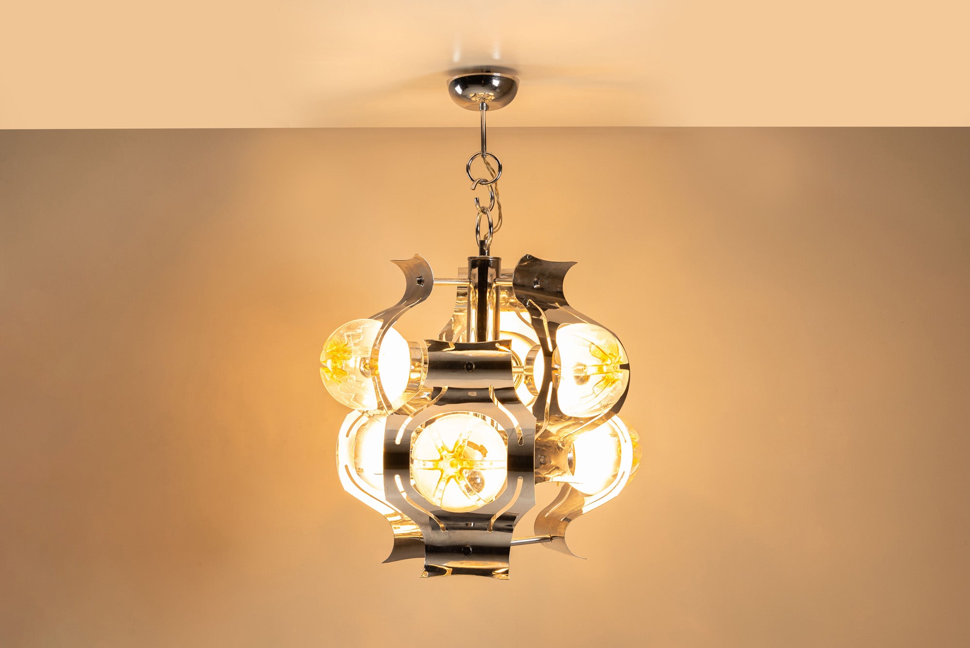 Chrome_and_Glass_Ceiling_Lamp_Attributed_to_Mazzega,_1970s,_Italy