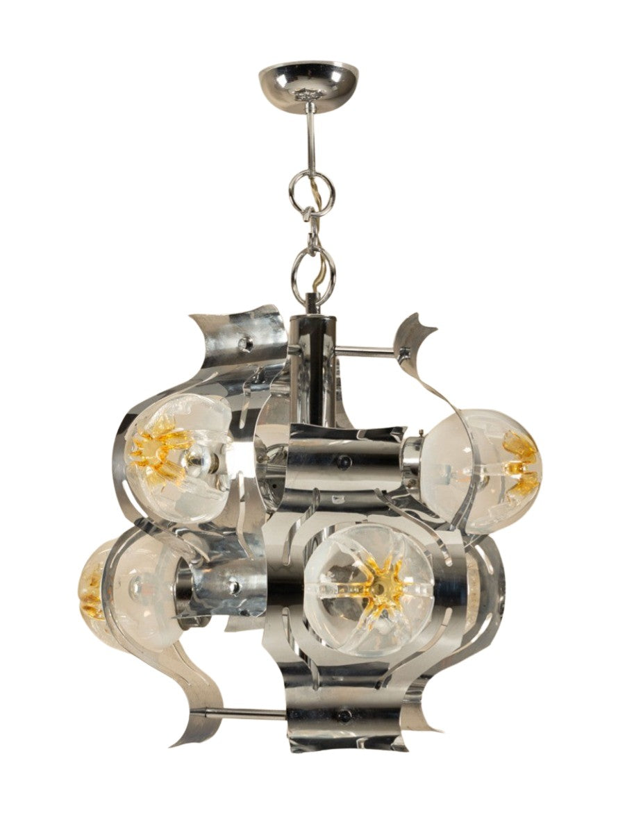 Chrome_and_Glass_Ceiling_Lamp_Attributed_to_Mazzega,_1970s,_Italy