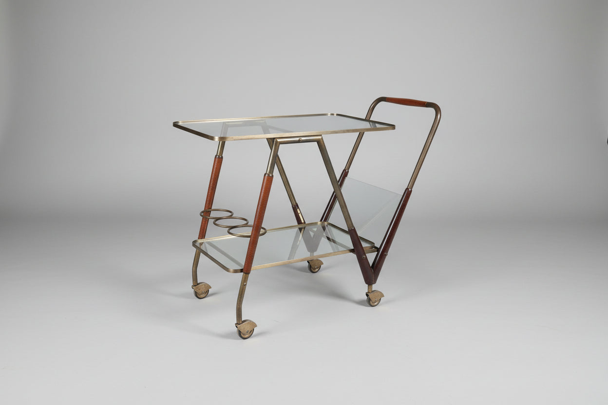 Cesare_Lacca_Drinks_Trolley_for_Cassina_in_Brass,_Mahogany_and_Glass,_Italy_1950s