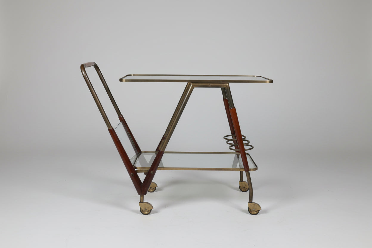 Cesare_Lacca_Drinks_Trolley_for_Cassina_in_Brass,_Mahogany_and_Glass,_Italy_1950s