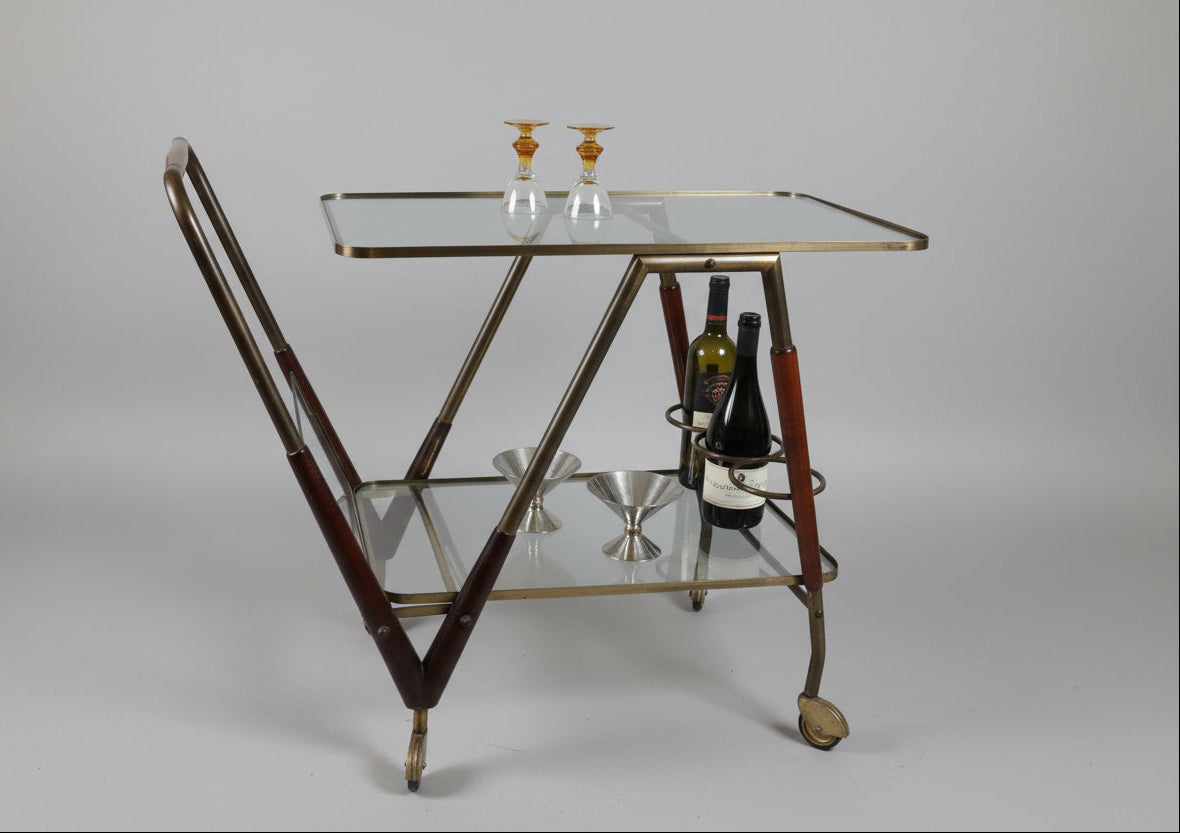 Cesare_Lacca_Drinks_Trolley_for_Cassina_in_Brass,_Mahogany_and_Glass,_Italy_1950s