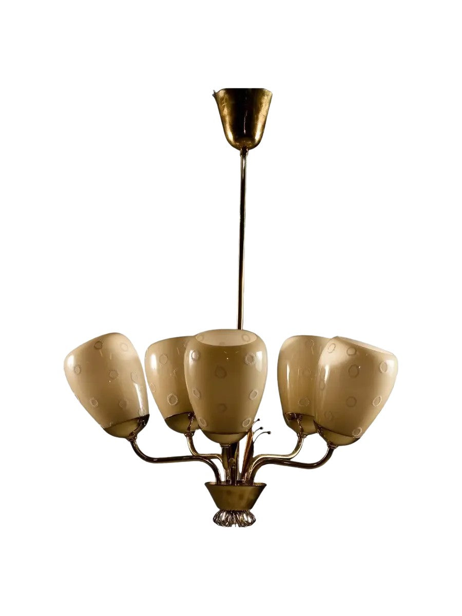 Chandelier_Mauri_Almari_Brass_Hand-Painted_Glass_Idman_Oy_1950s_Finland