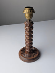Charles_Dudouyt_Style_Oak_Table_Lamp_with_Parchment_Shade,_France_1950s