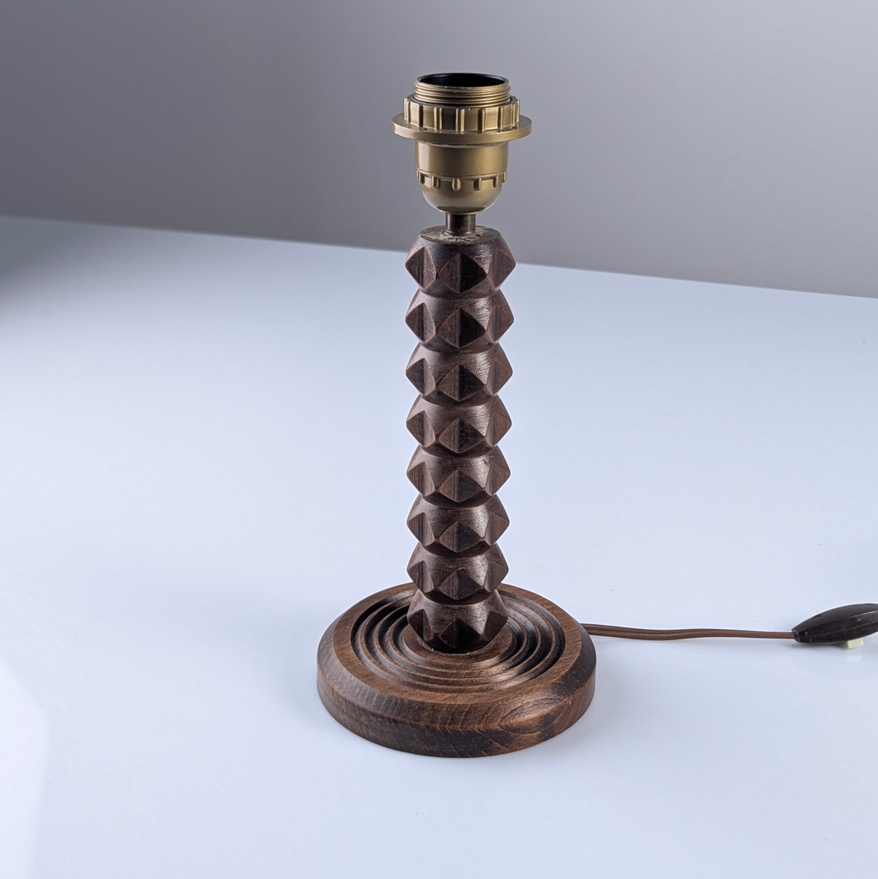 Charles_Dudouyt_Style_Oak_Table_Lamp_with_Parchment_Shade,_France_1950s