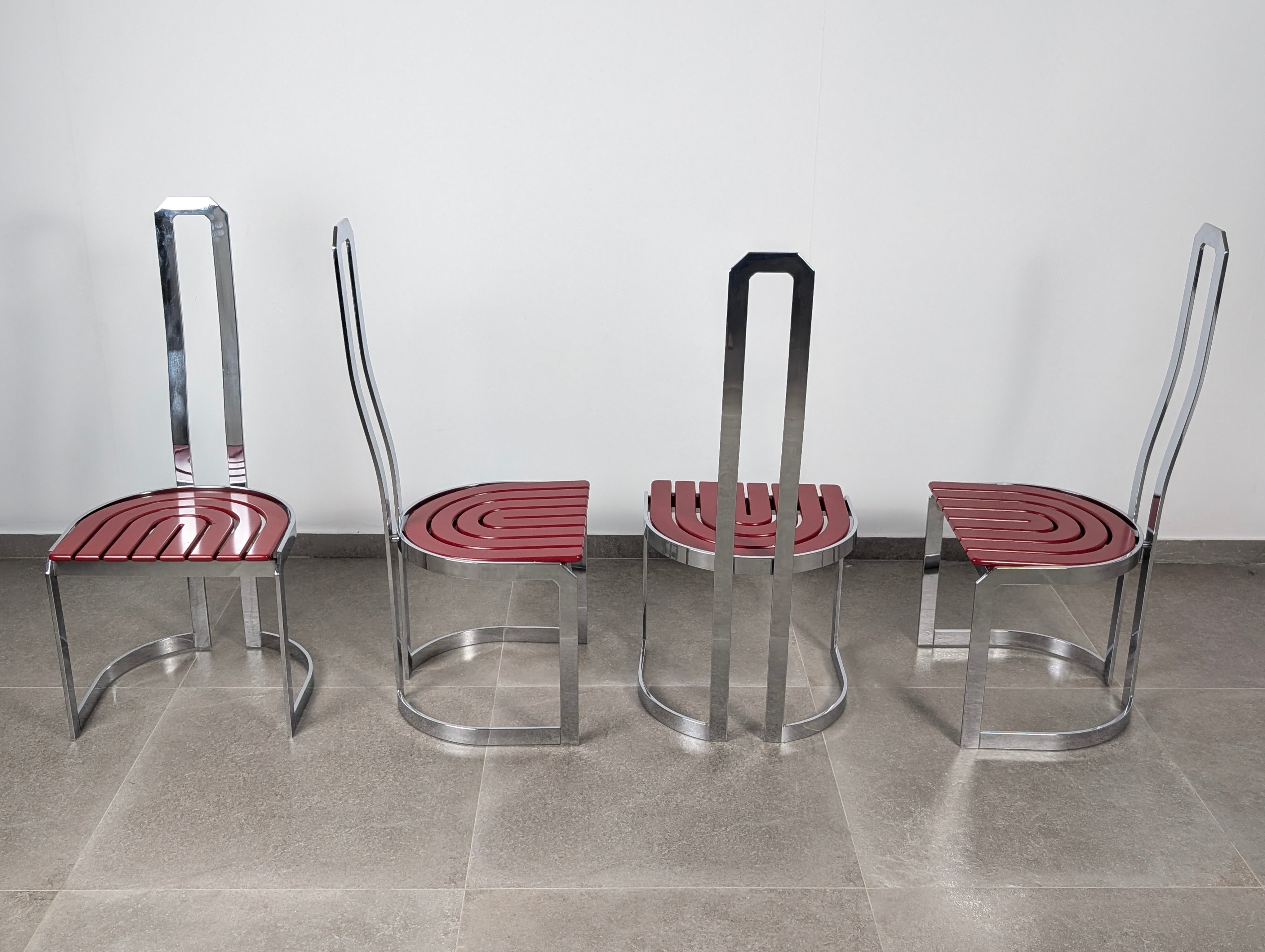 Set_of_4_Italian_Chrome_and_Red_Lacquered_Dining_Chairs,_Postmodern_Design
