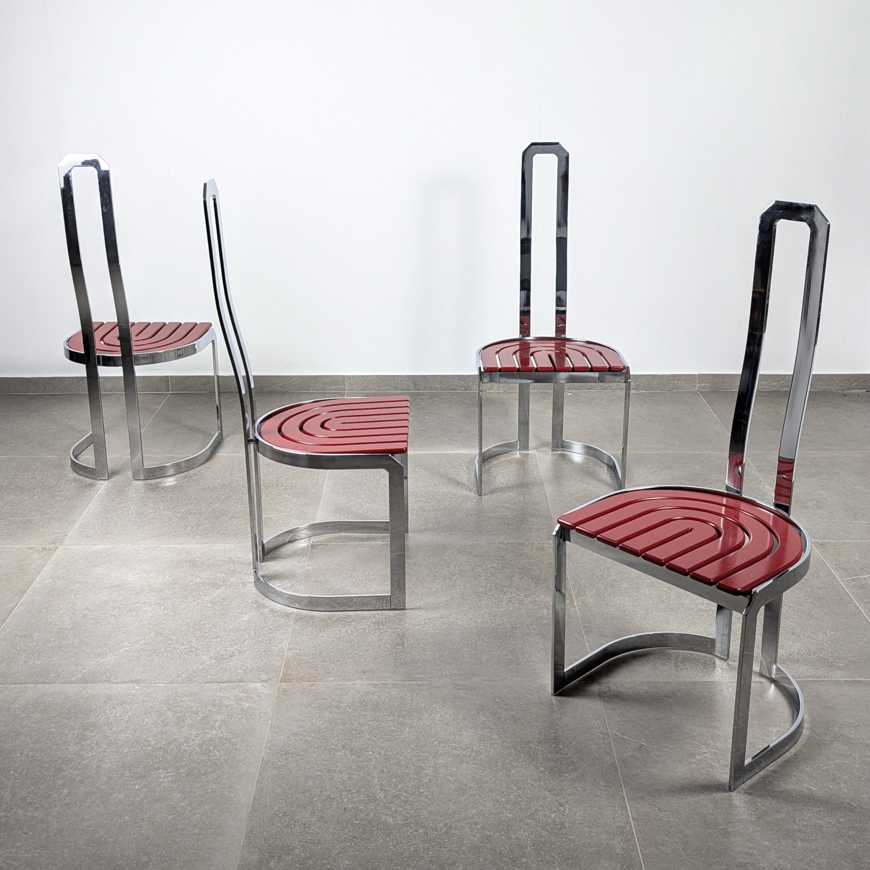 Set_of_4_Italian_Chrome_and_Red_Lacquered_Dining_Chairs,_Postmodern_Design