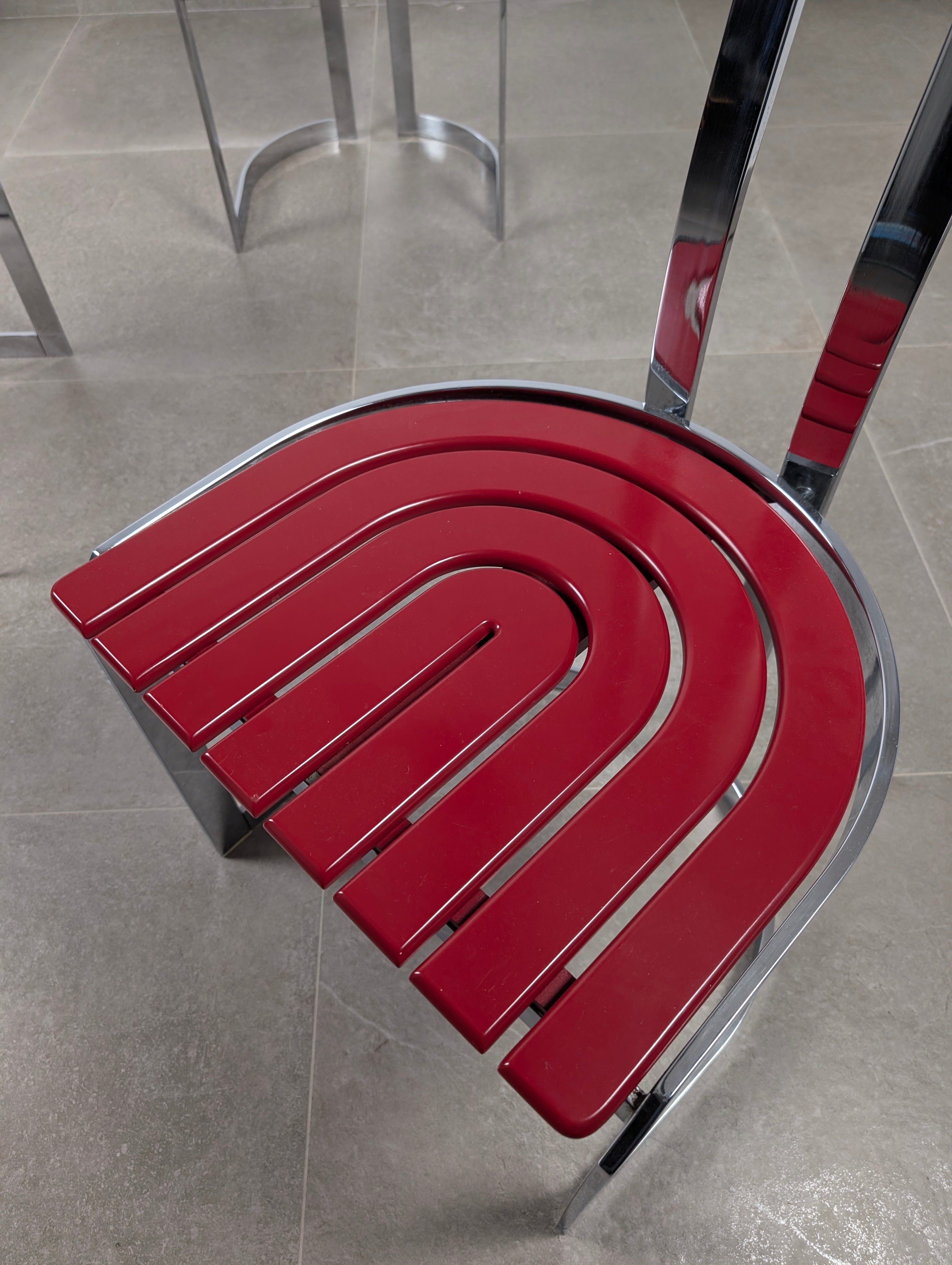 Set_of_4_Italian_Chrome_and_Red_Lacquered_Dining_Chairs,_Postmodern_Design