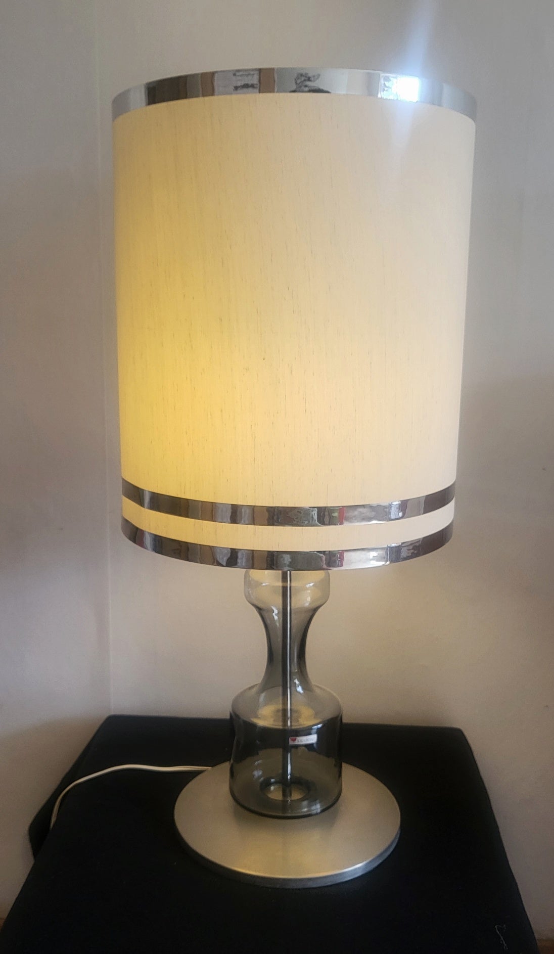 Chrome and smoked glass table light. France ca.1970