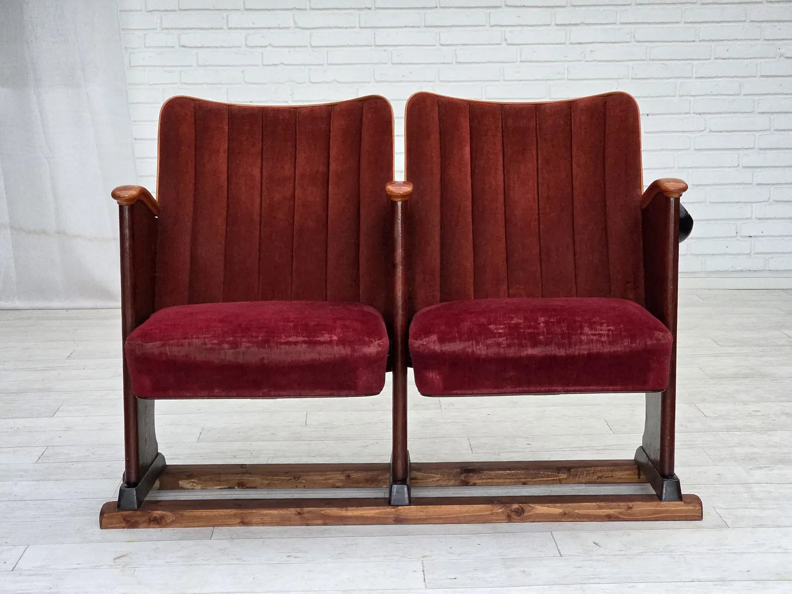 Set_of_2_Cinema_Armchairs,_Red_Velvet_&_Wood_Frame,_1950s_Denmark