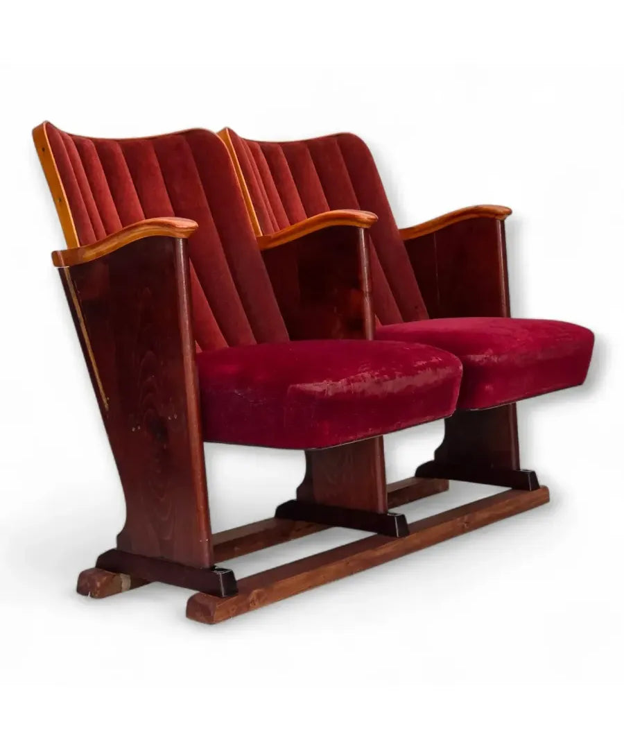 Set_of_2_Cinema_Armchairs,_Red_Velvet_&_Wood_Frame,_1950s_Denmark