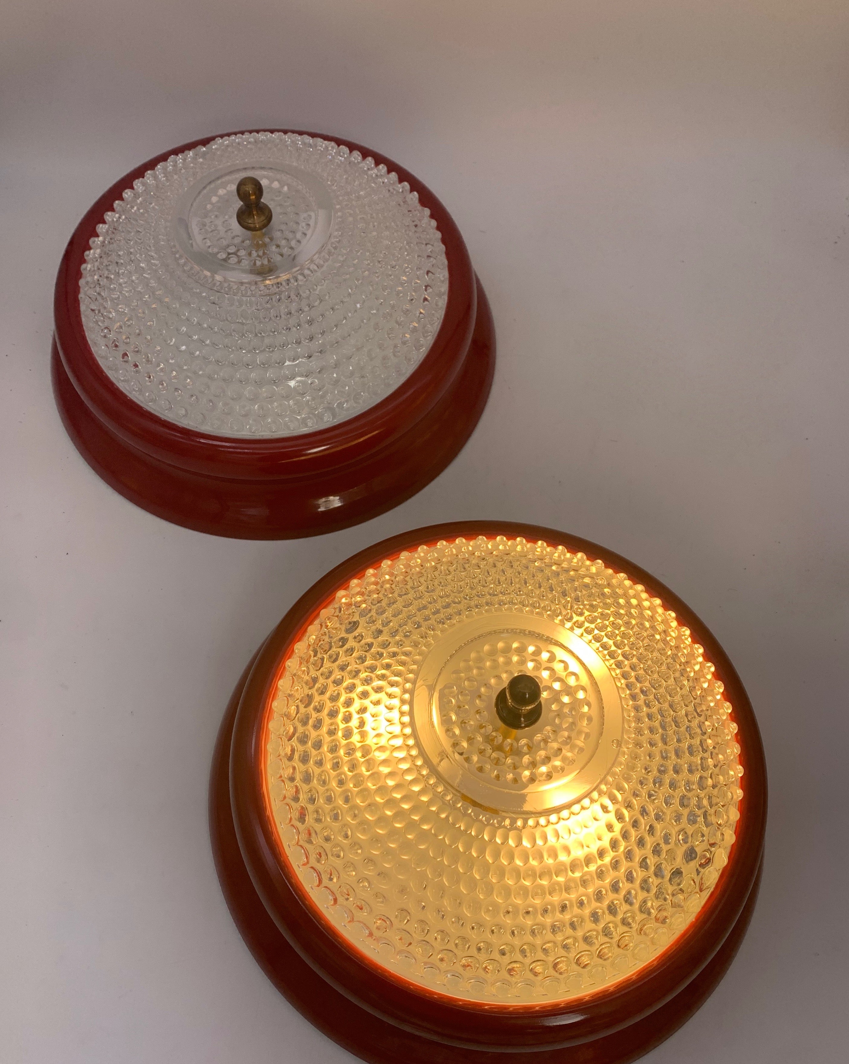 Set_of_2_Red_Vintage_Glass_Flush_Mount_or_Wall_Lights_with_Brass_Details,_Italy