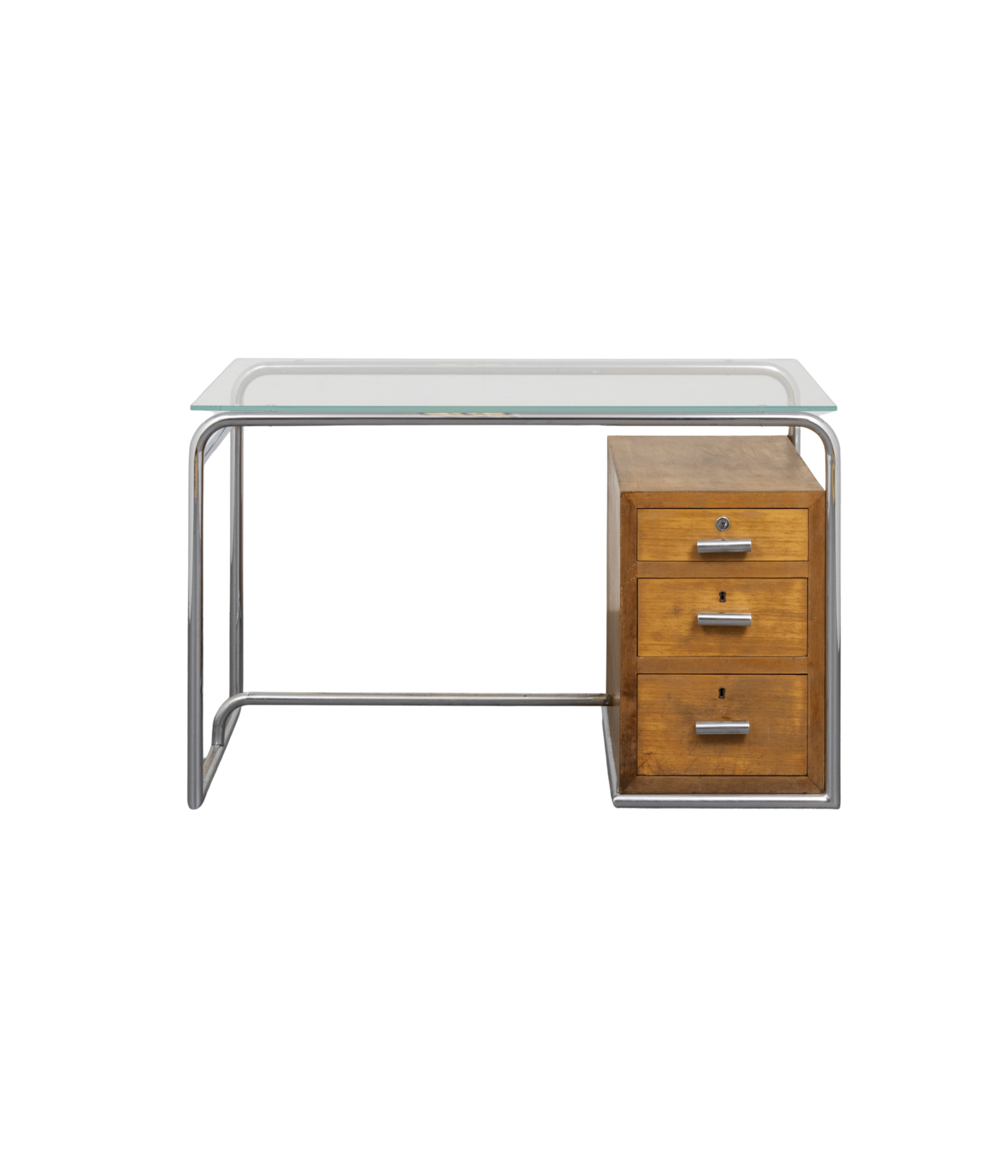 Cova_Milano_Rationalist_Desk_in_Chromed_Tubular_Steel,_Walnut_and_Glass,_Italy,_1940s
