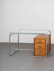Cova_Milano_Rationalist_Desk_in_Chromed_Tubular_Steel,_Walnut_and_Glass,_Italy,_1940s