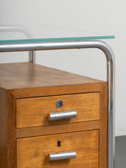 Cova_Milano_Rationalist_Desk_in_Chromed_Tubular_Steel,_Walnut_and_Glass,_Italy,_1940s