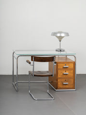 Cova_Milano_Rationalist_Desk_in_Chromed_Tubular_Steel,_Walnut_and_Glass,_Italy,_1940s