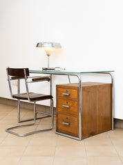 Cova_Milano_Rationalist_Desk_in_Chromed_Tubular_Steel,_Walnut_and_Glass,_Italy,_1940s