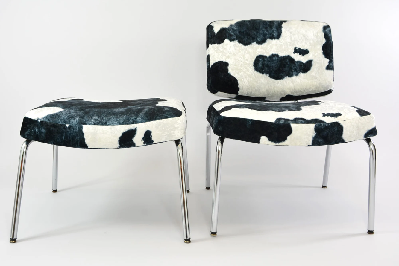 1970s-Style_Lounge_Armchair_in_Cowhide-Effect_Velvet_and_Chrome