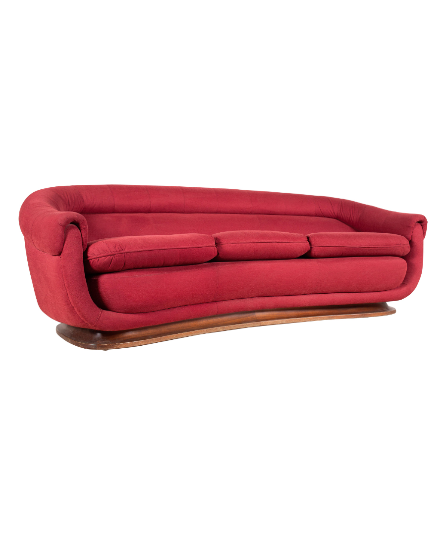 Curved_Italian_Art_Deco_Sofa,_Walnut_&_Red_Fabric,_3-Seat_Crescent_Form,_1930s