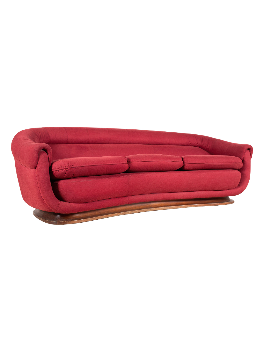 Curved_Italian_Art_Deco_Sofa,_Walnut_&_Red_Fabric,_3-Seat_Crescent_Form,_1930s