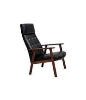 Danish_Armchair_in_Black_Faux_Leather_with_Teak_Legs_and_Armrests,_1970s