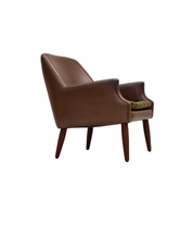 Danish_Armchair_in_Brown_Faux_Leather_and_Wool_with_Teak_Legs,_1970s
