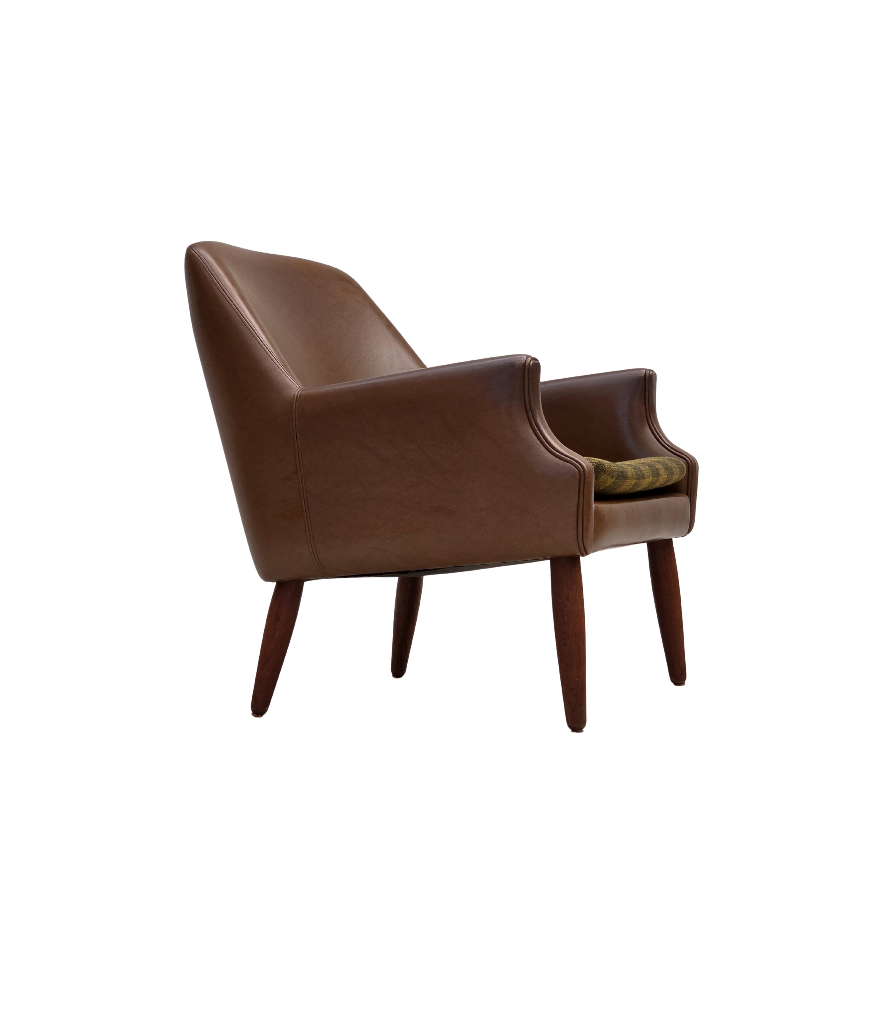 Danish_Armchair_in_Brown_Faux_Leather_and_Wool_with_Teak_Legs,_1970s