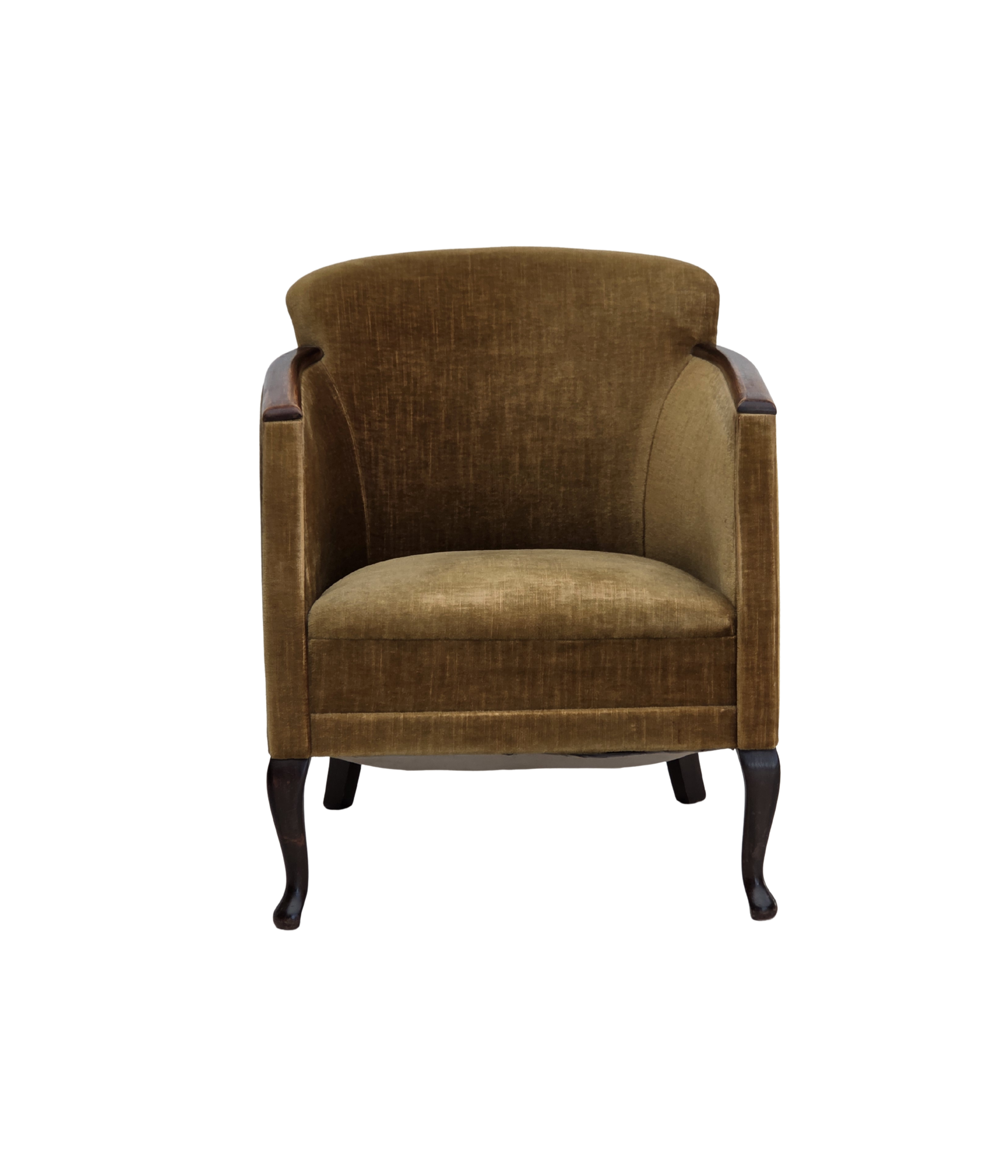 Danish_Armchair_in_Green_Velour_with_Ash_Wood_and_Brass_Springs,_Denmark,_1950s