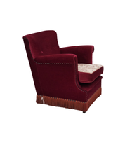 Danish_Armchair_in_Red_Velour_and_Ash_Wood_with_Reversible_Cushion,_Denmark,_1970s