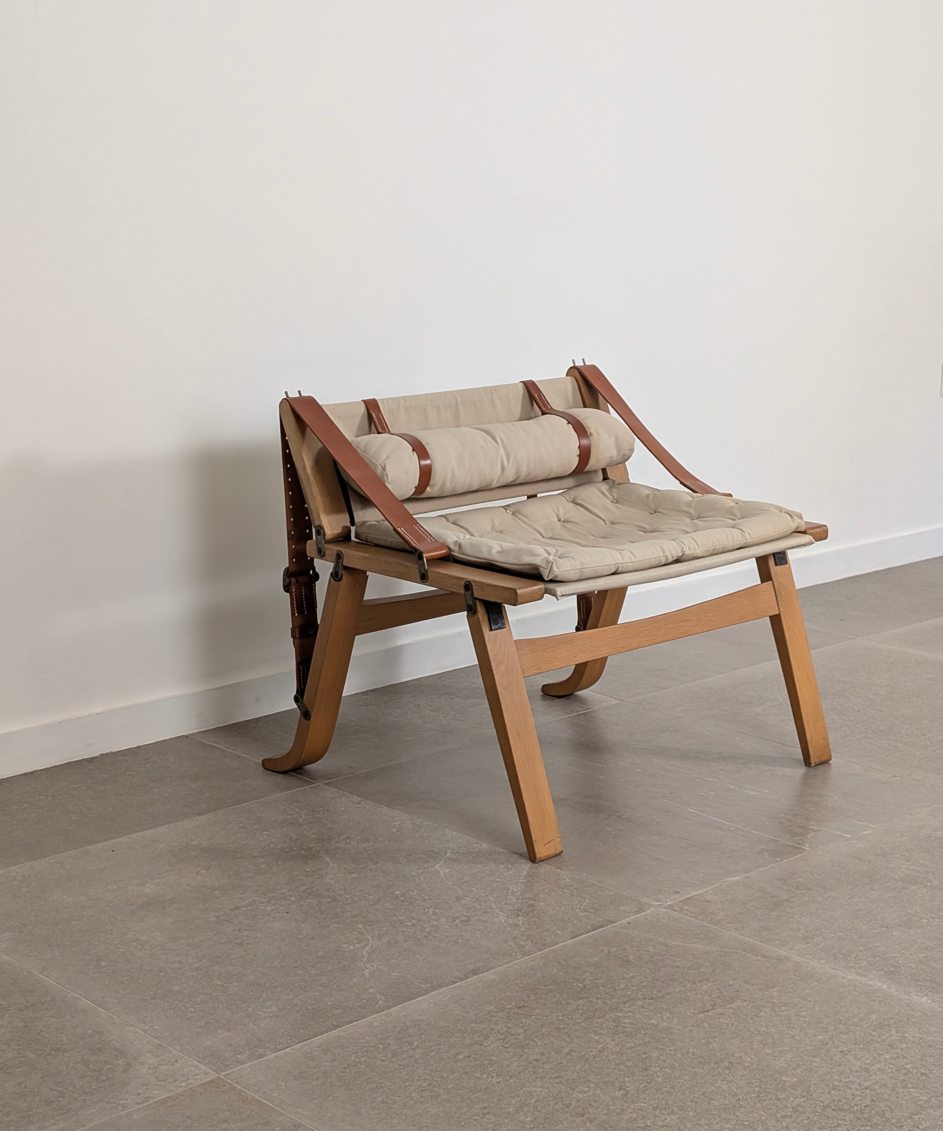 Danish_Armchair_with_Canvas_and_Leather_Straps,_20th_Century
