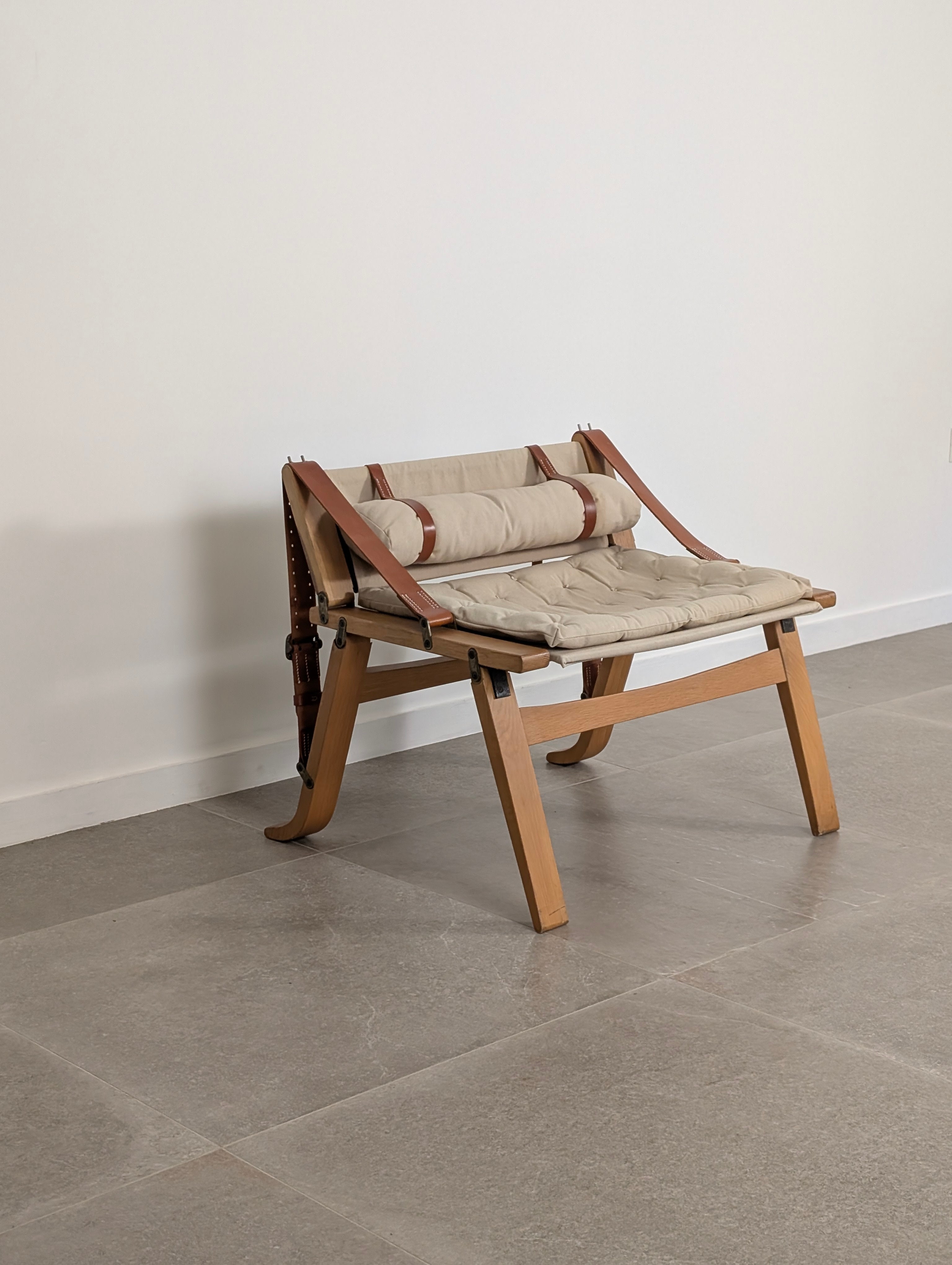 Danish_Armchair_with_Canvas_and_Leather_Straps,_20th_Century