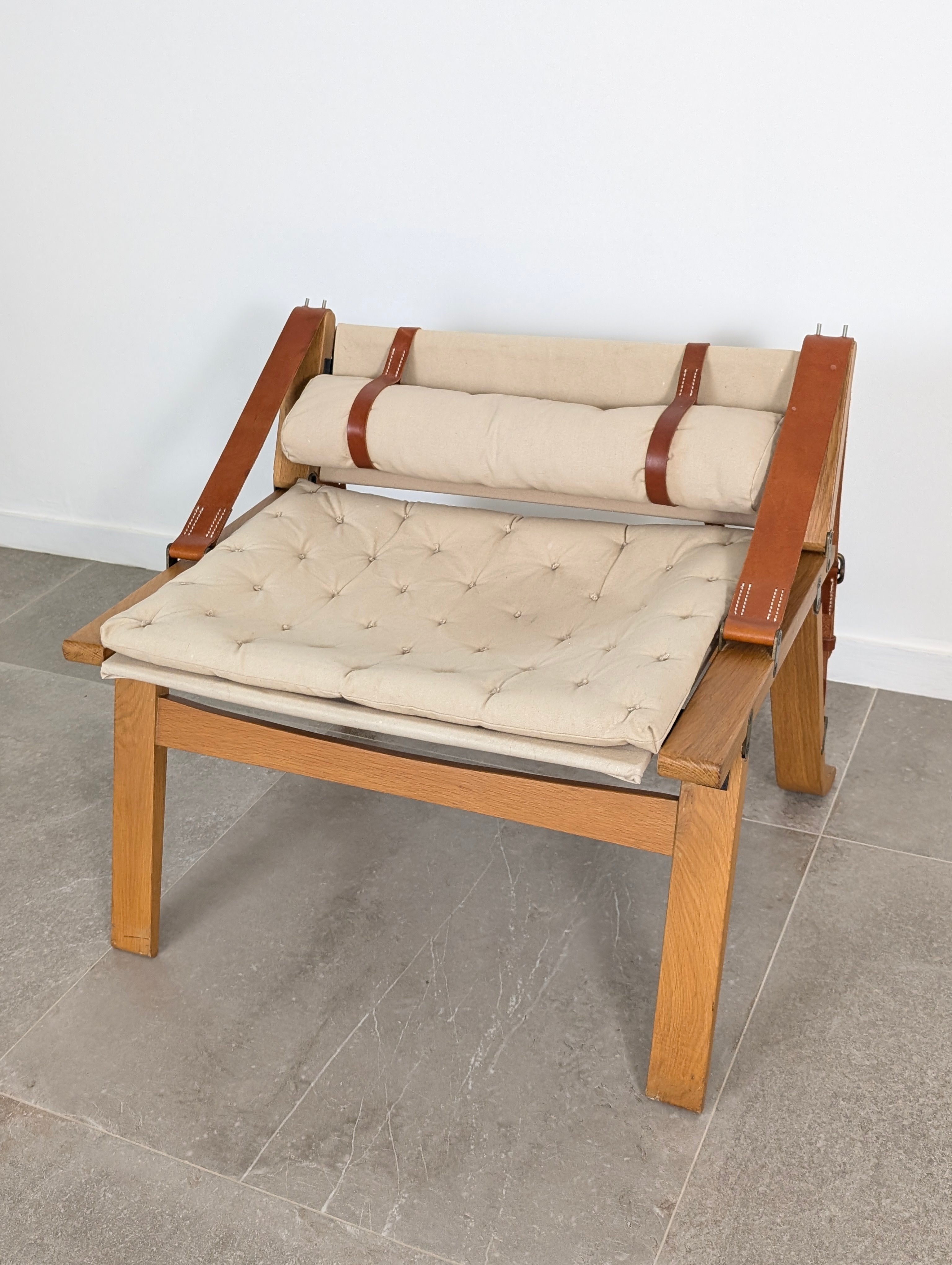 Danish_Armchair_with_Canvas_and_Leather_Straps,_20th_Century