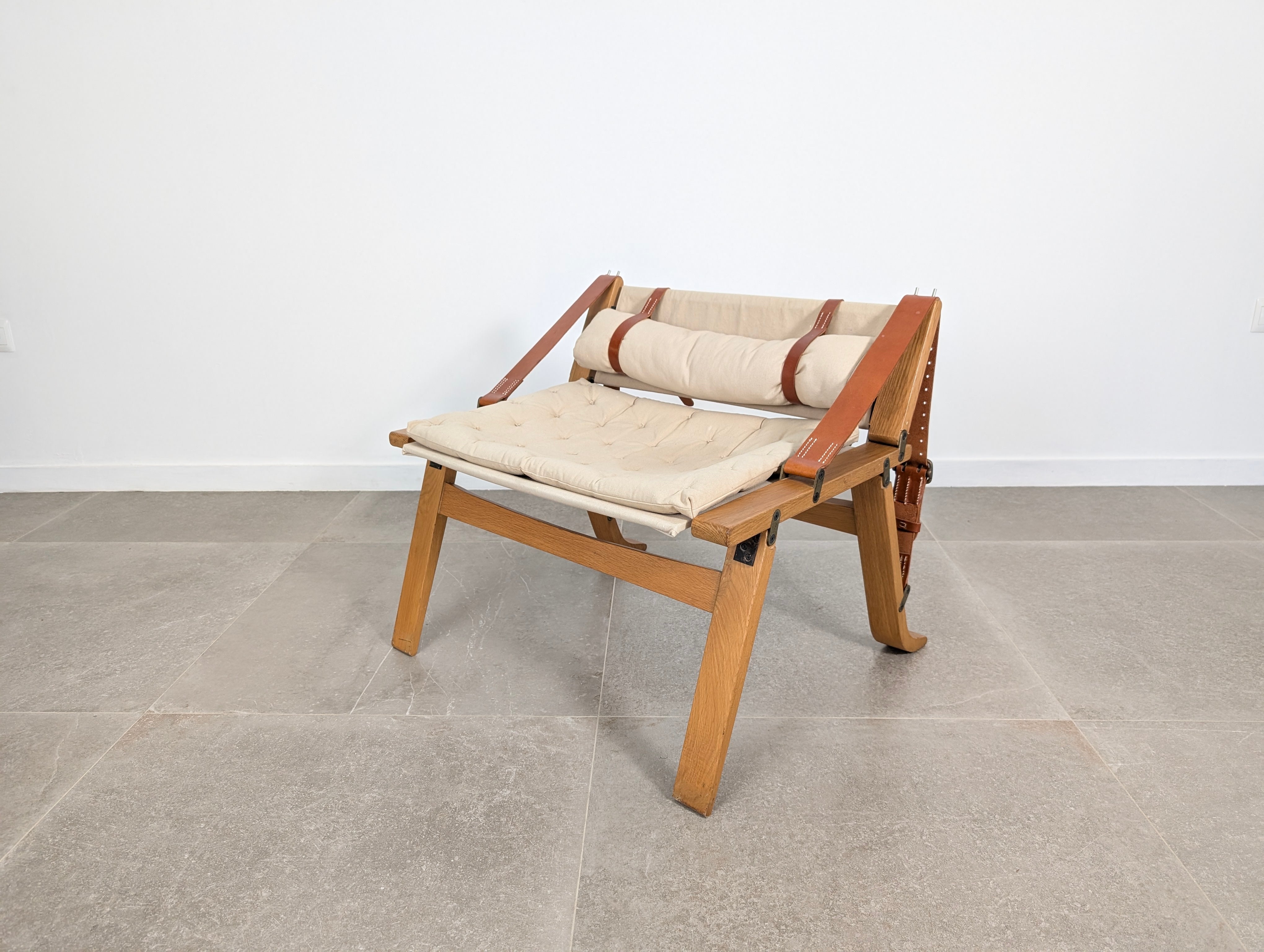 Danish_Armchair_with_Canvas_and_Leather_Straps,_20th_Century