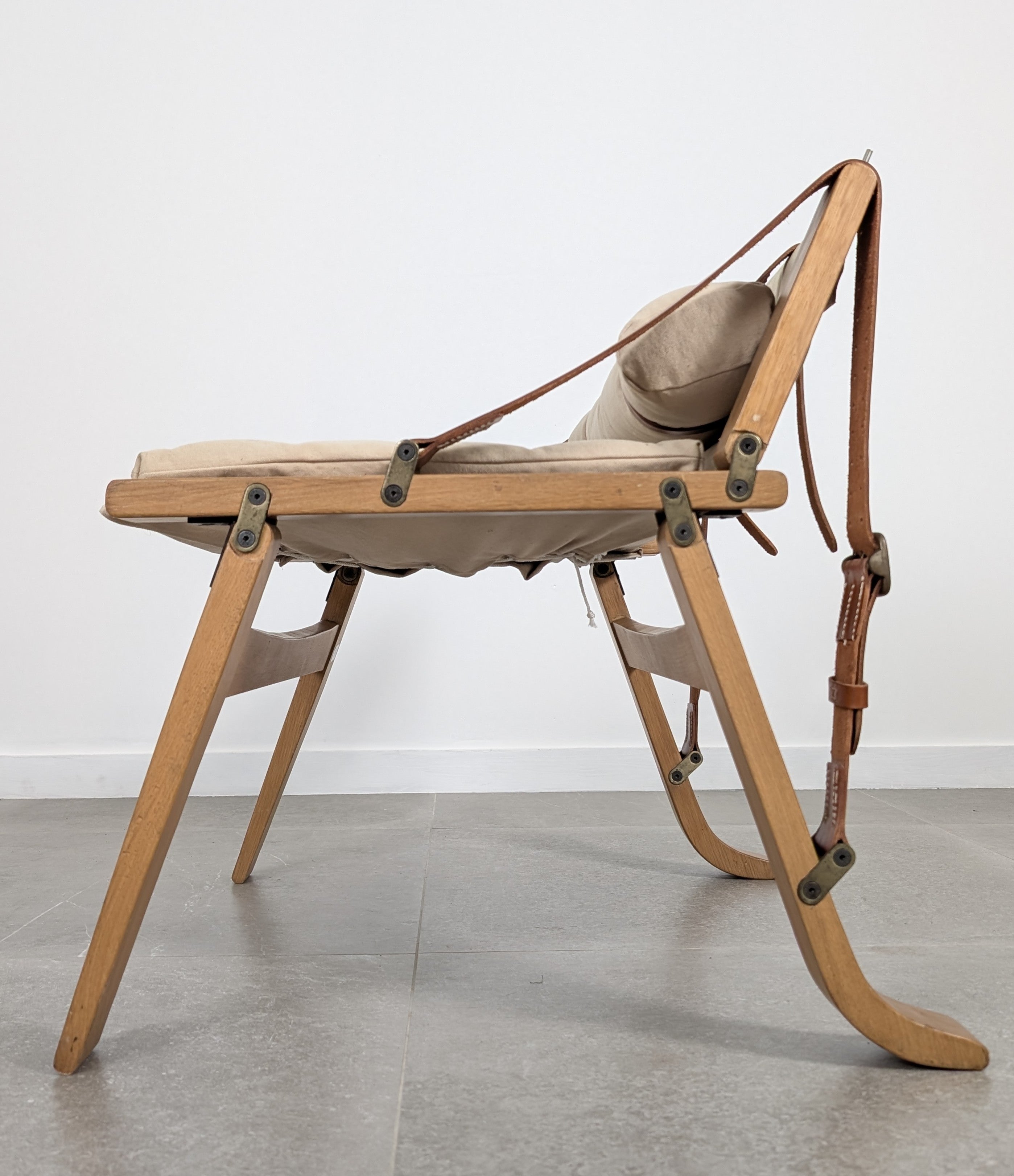 Danish_Armchair_with_Canvas_and_Leather_Straps,_20th_Century