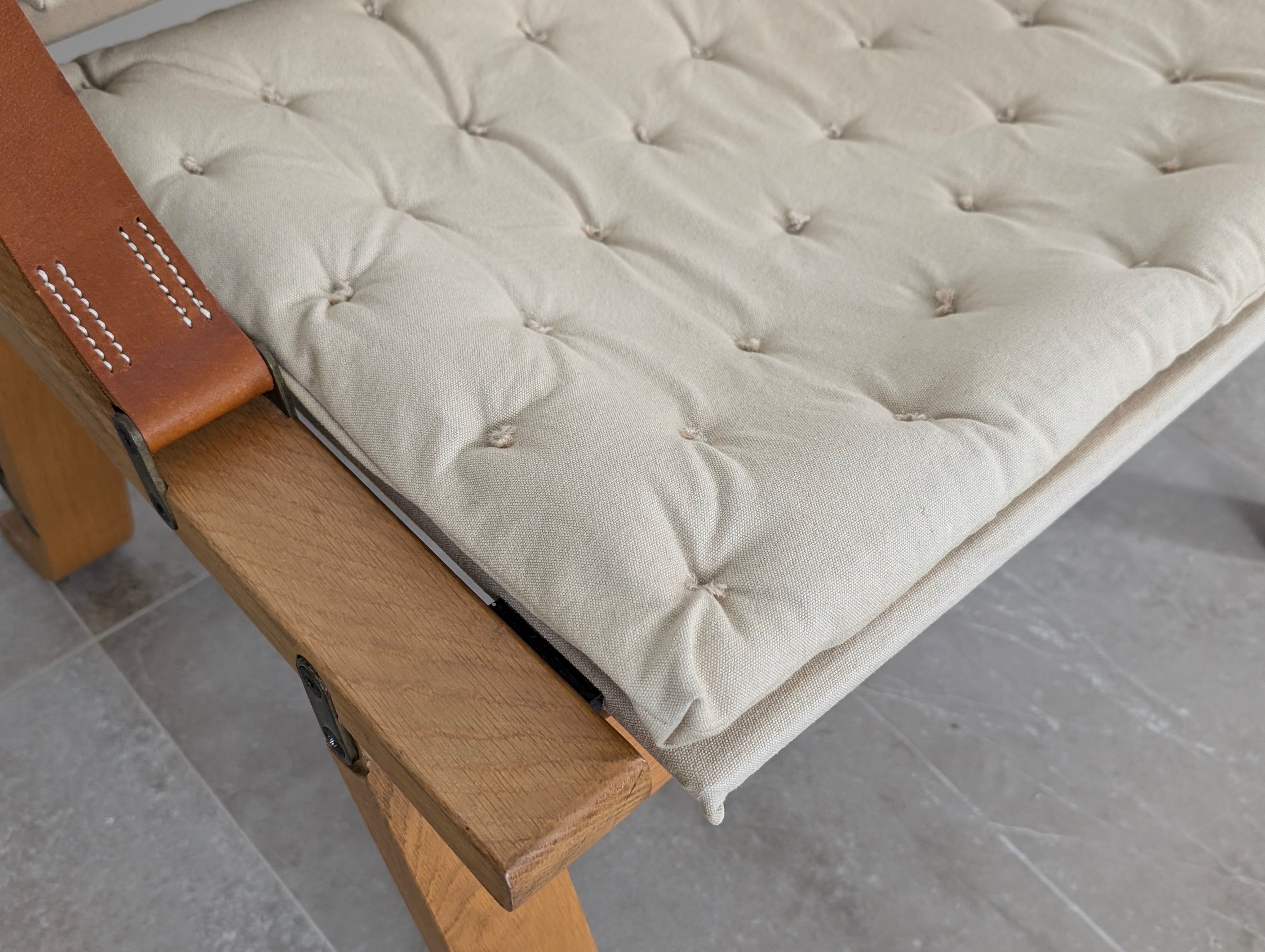 Danish_Armchair_with_Canvas_and_Leather_Straps,_20th_Century