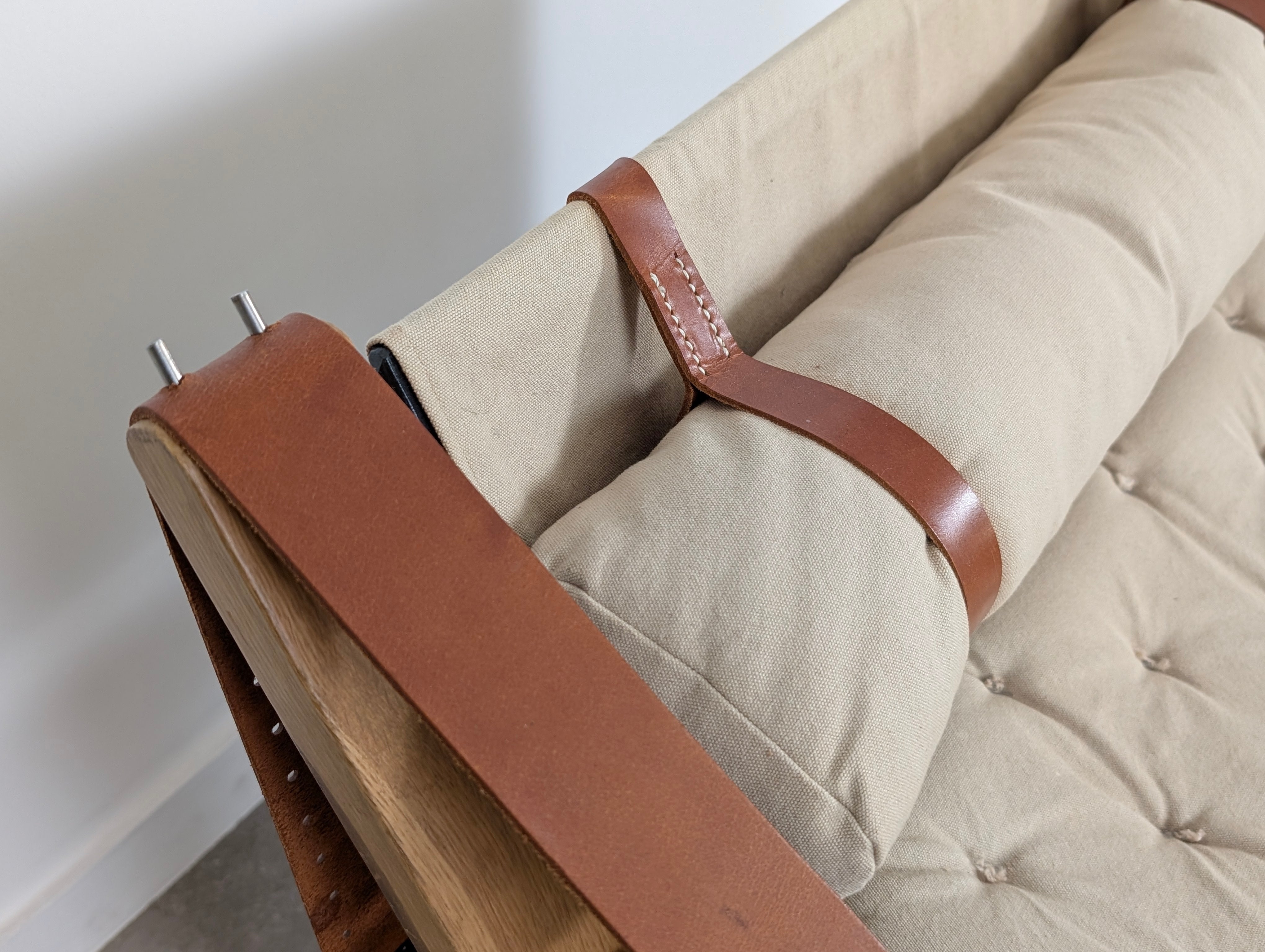 Danish_Armchair_with_Canvas_and_Leather_Straps,_20th_Century