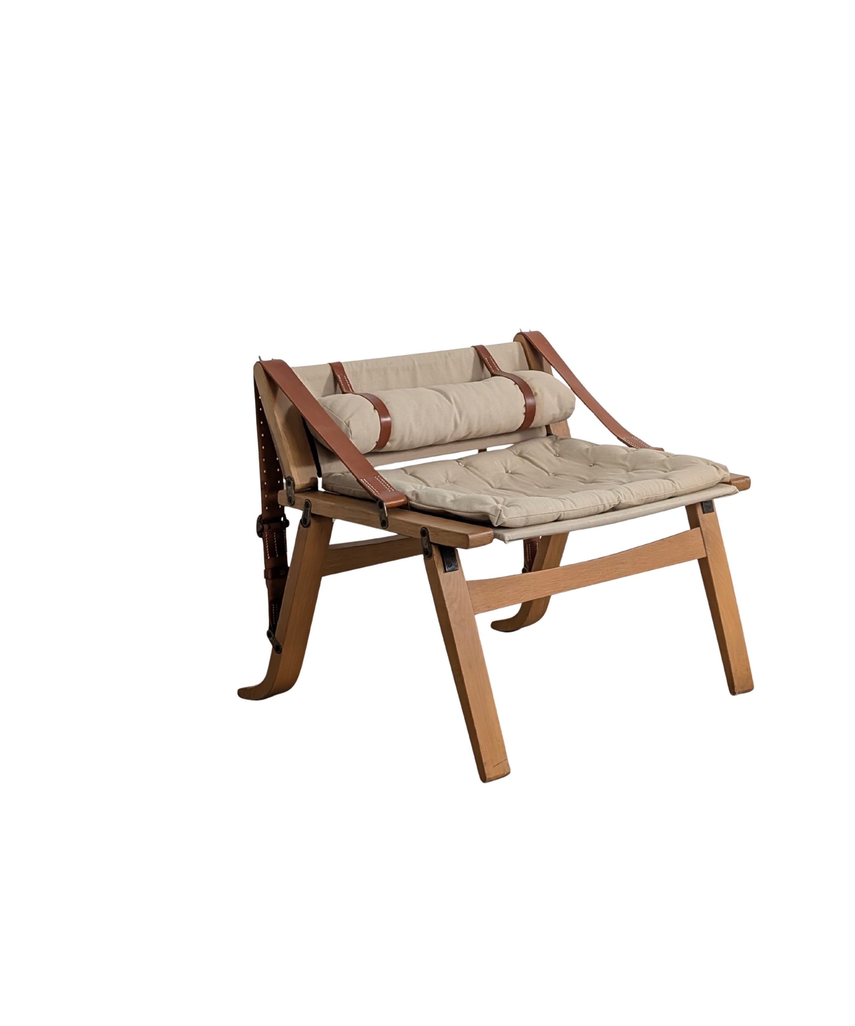 Danish_Armchair_with_Canvas_and_Leather_Straps,_20th_Century